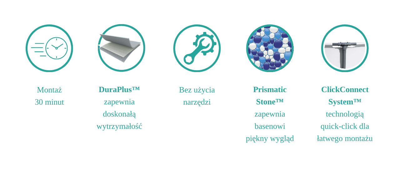 infografika z zaletami produktu Basen z filtrem wkładowym, drabinką i pokrywą Bestway 561FM